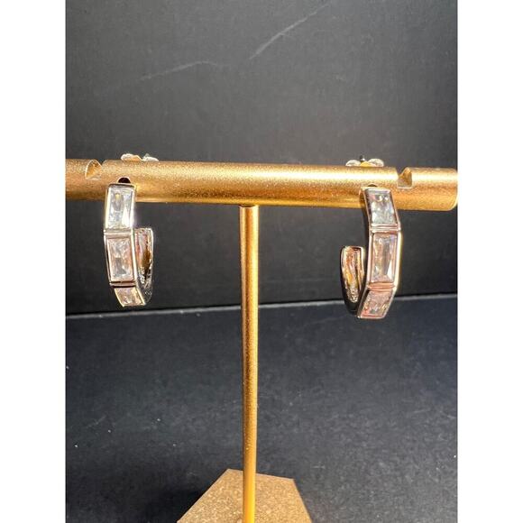 CZ half hoop earrings in sterling silver - Picture 1 of 14